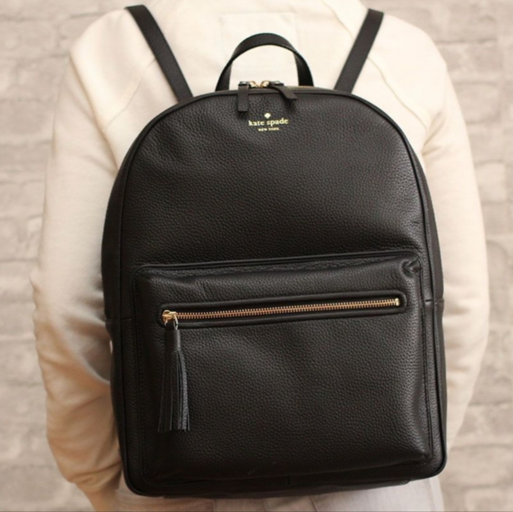 kate spade Black Pebbled Leather Backpack with Gold Hardware